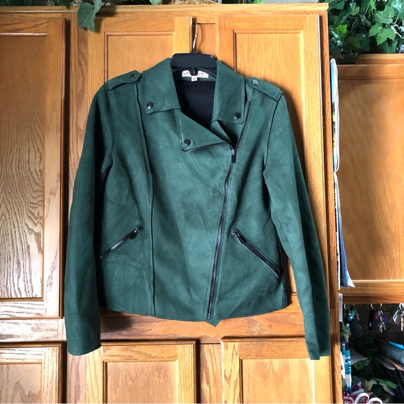 Philosophy Republic Clothing Jackets & Blazers - Philosophy Republic Clothing Faux Suede Full Zip Moto Jacket Forest Green - S